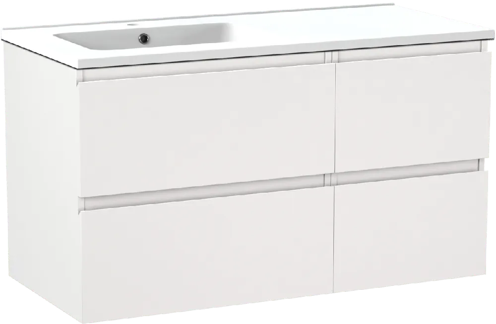 Linie Lado meuble salle de bains suspendu 100 x 46 cm blanc mat avec Vano plan vasque asymétrique à gauche en marbre composite blanc mat
