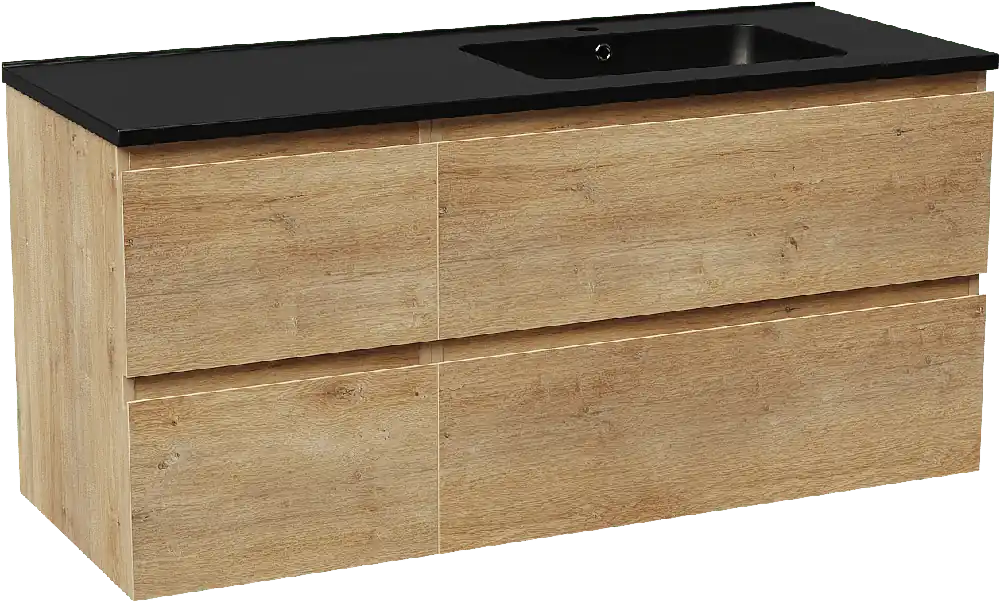 Linie Lado meuble salle de bains suspendu 120 x 46 cm chêne naturel avec Vano plan vasque asymétrique à droite en marbre composite noir mat