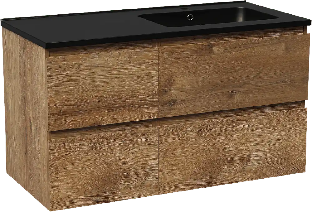 Linie Lado meuble salle de bains suspendu 100 x 46 cm chêne brun avec Vano plan vasque asymétrique à droite en marbre composite noir mat