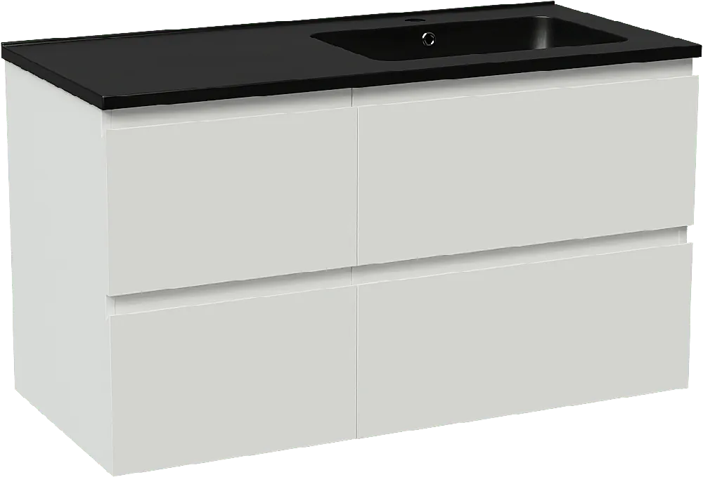 Linie Lado meuble salle de bains suspendu 100 x 46 cm blanc brillant avec Vano plan vasque asymétrique à droite en marbre composite noir mat