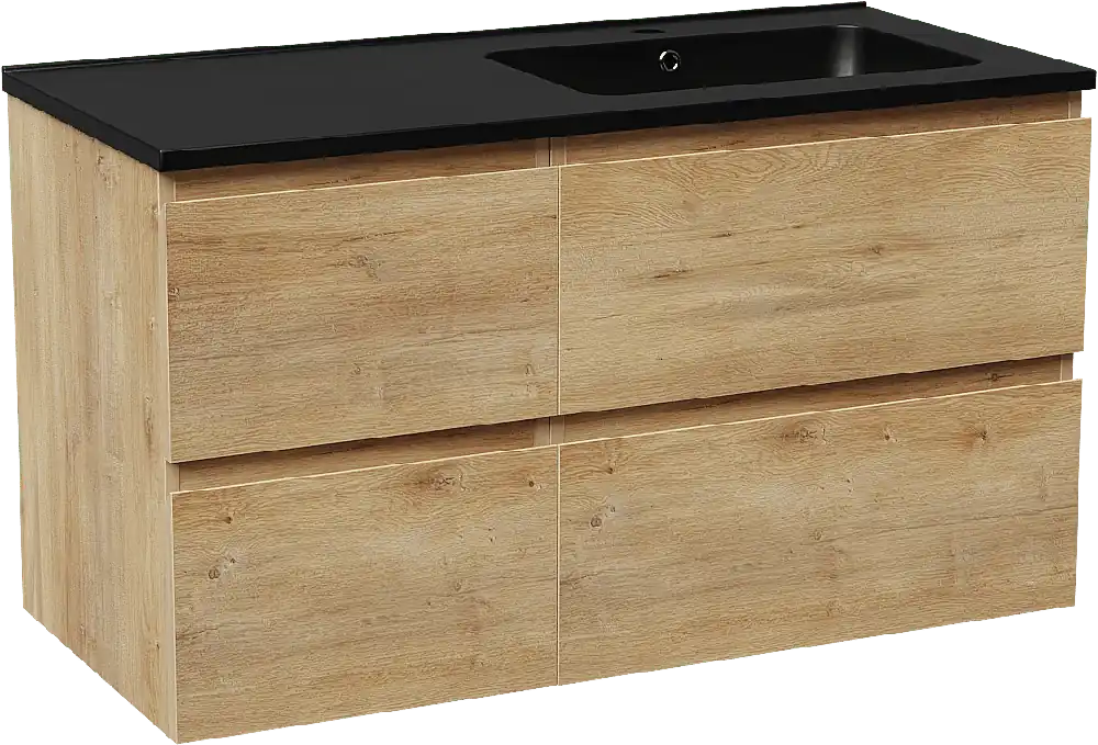 Linie Lado meuble salle de bains suspendu 100 x 46 cm chêne naturel avec Vano plan vasque asymétrique à droite en marbre composite noir mat