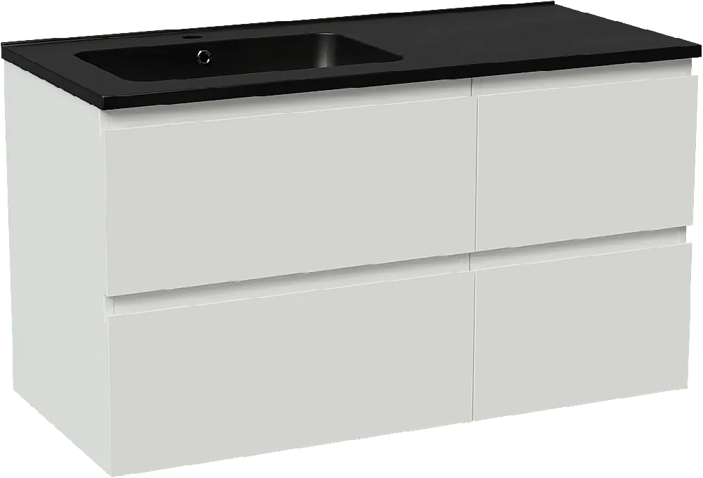 Linie Lado meuble salle de bains suspendu 100 x 46 cm blanc brillant avec Vano plan vasque asymétrique à gauche en marbre composite noir mat