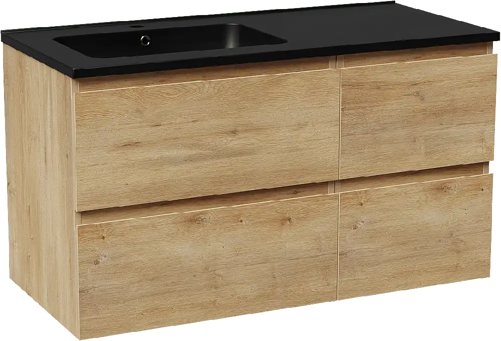 Linie Lado meuble salle de bains suspendu 100 x 46 cm chêne naturel avec Vano plan vasque asymétrique à gauche en marbre composite noir mat