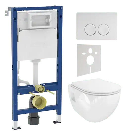 Linie Waldo wc suspendu blanc brillant sans rebord avec Geberit Duofix UP100 Delta bâti-support et plaque de commande