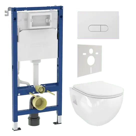 Linie Waldo wc suspendu blanc brillant sans rebord avec Geberit Duofix UP100 Delta bâti-support et plaque de commande
