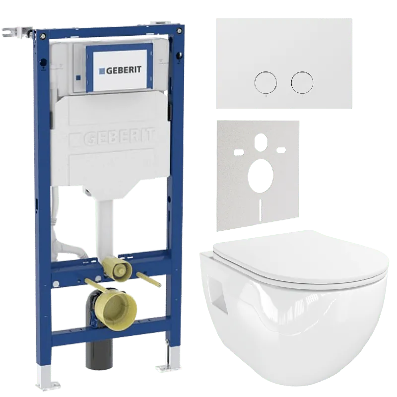 Linie Waldo wc suspendu blanc brillant sans rebord avec Geberit UP320 Systemfix bâti-support et plaque de commande