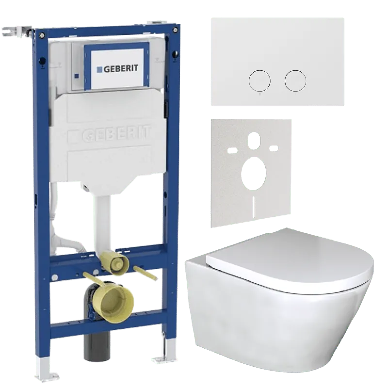 Luca Varess Calibro wc suspendu blanc brillant sans rebord avec Geberit UP320 Systemfix bâti-support et plaque de commande
