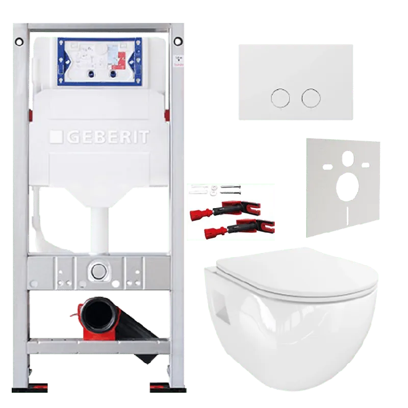 Linie Waldo wc suspendu blanc brillant sans rebord avec Geberit Sigma réservoir de chasse encastré UP320 avec cadre Burda et plaque de commande