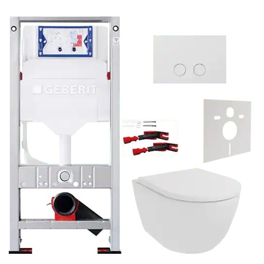 Luca Varess Moreno wc suspendu blanc mat sans rebord SilentFlush avec Geberit Sigma réservoir de chasse encastré UP320 avec cadre Burda et plaque de commande