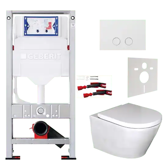 Luca Varess Calibro wc suspendu blanc brillant sans rebord avec abattant medio et Geberit Sigma réservoir de chasse encastré UP320 avec cadre Burda avec plaque de commande