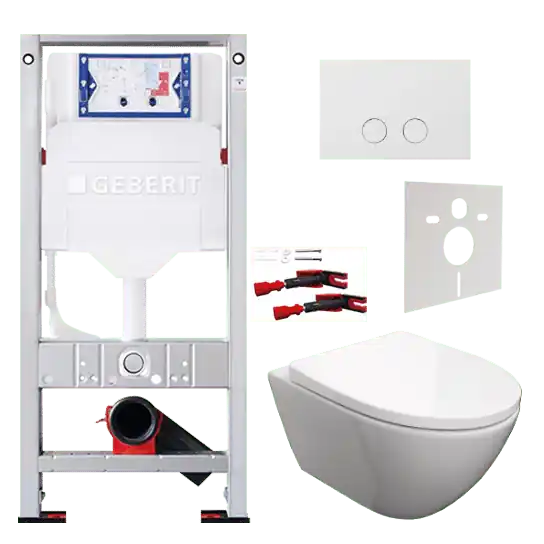 Luca Varess Moreno wc suspendu blanc brillant sans rebord SilentFlush avec Geberit Sigma réservoir de chasse encastré UP320 avec cadre Burda et plaque de commande