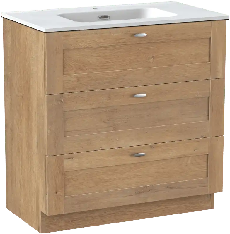 Linie Classo meuble salle de bains à poser 80 x 46 cm chêne naturel avec Baro plan simple en porcelaine blanc mat