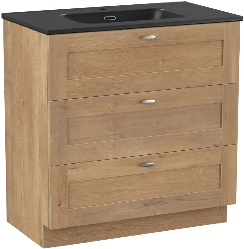 Linie Classo meuble salle de bains à poser 80 x 46 cm chêne naturel avec Baro plan simple en porcelaine noir mat