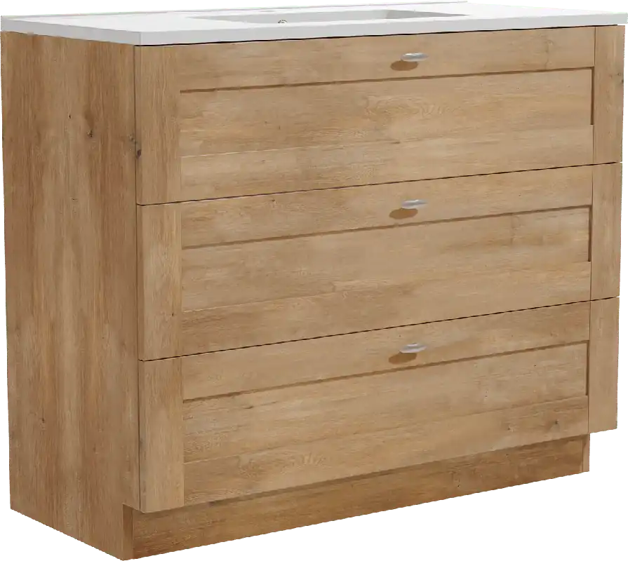 Linie Classo meuble salle de bains à poser 100 x 46 cm chêne naturel avec Vano plan simple en marbre composite blanc brillant