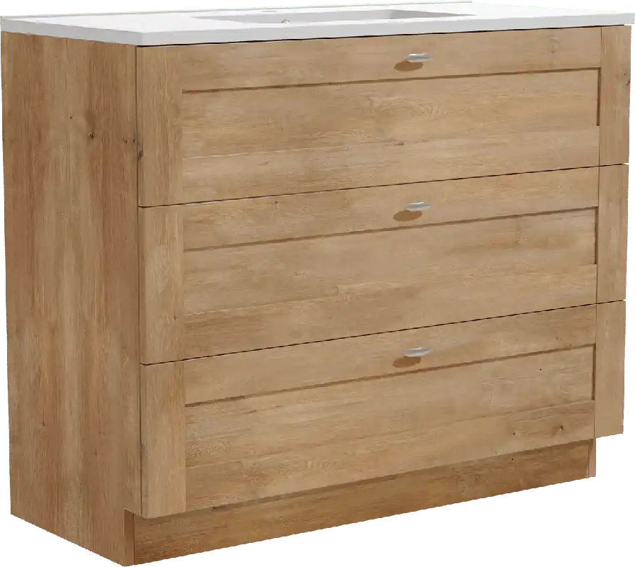 Linie Classo meuble salle de bains à poser 100 x 46 cm chêne naturel avec Vano plan simple en marbre composite blanc mat