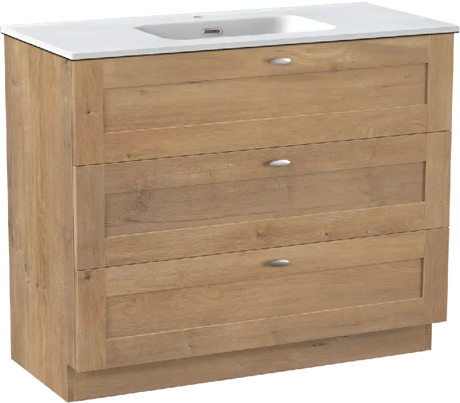 Linie Classo meuble salle de bains à poser 100 x 46 cm chêne naturel avec Baro plan simple en porcelaine blanc mat