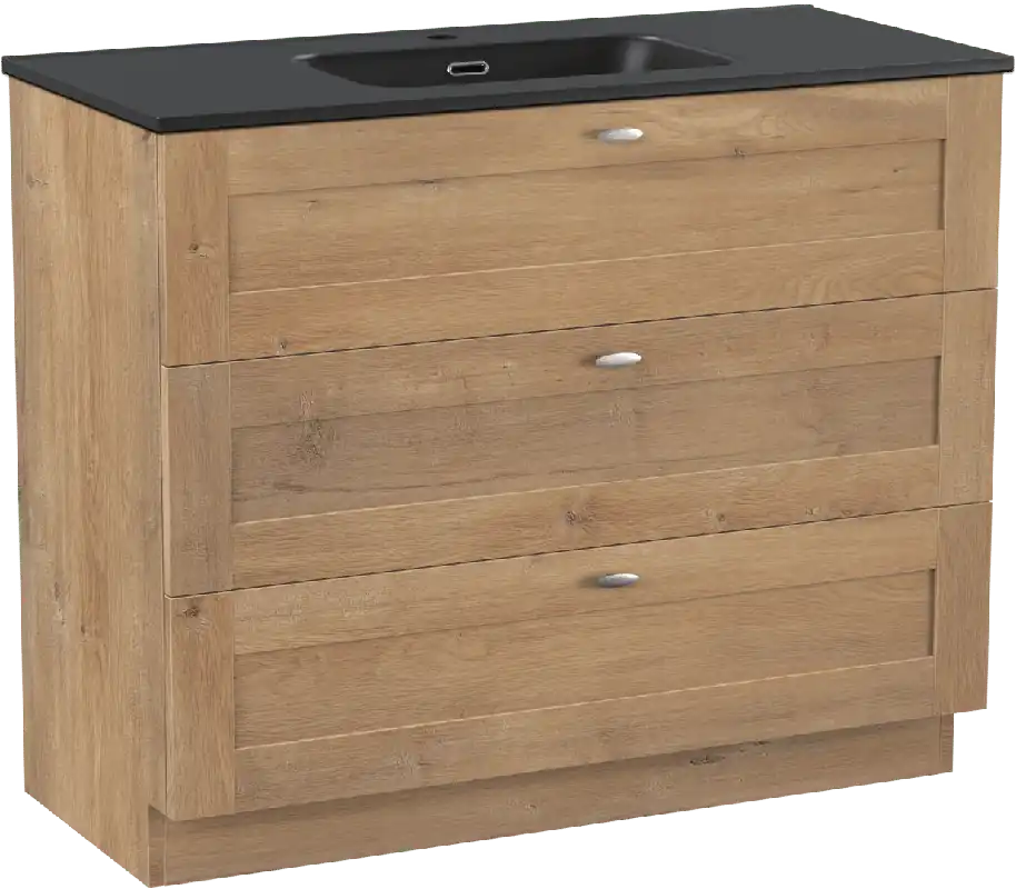 Linie Classo meuble salle de bains à poser 100 x 46 cm chêne naturel avec Baro plan simple en porcelaine noir mat