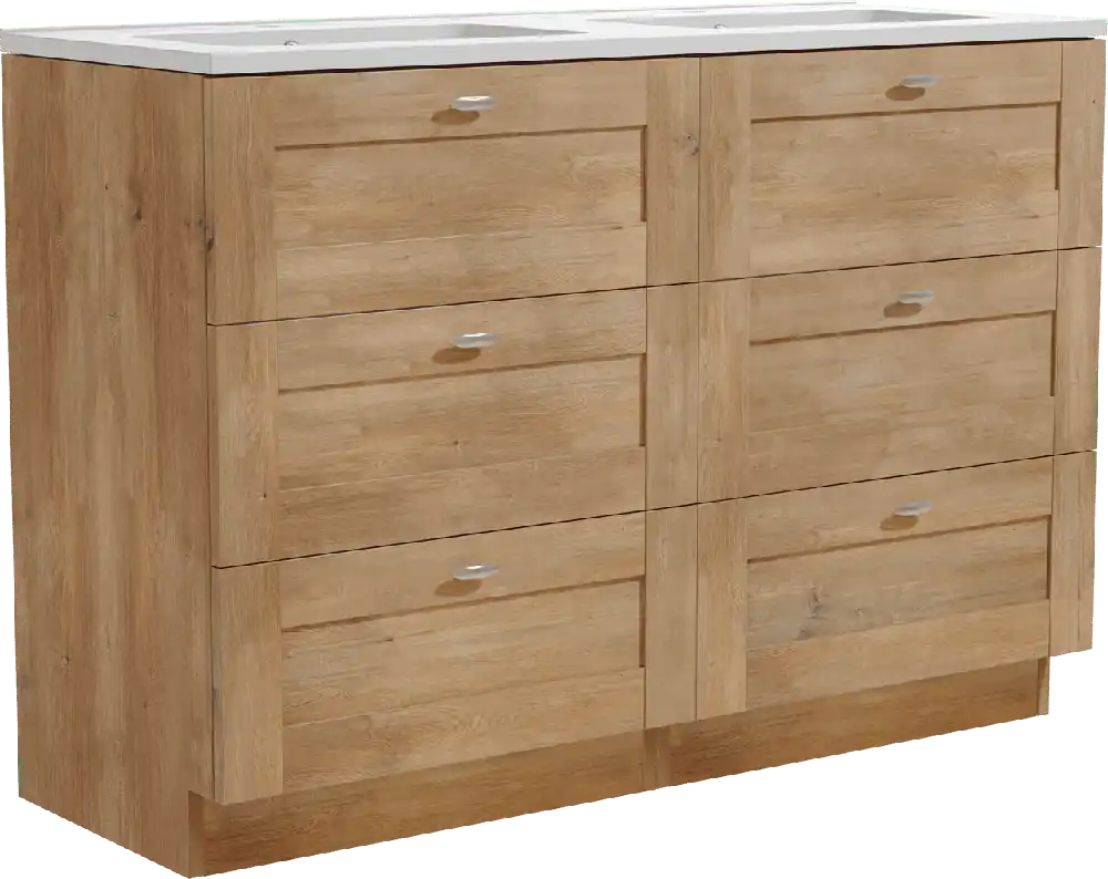 Linie Classo meuble salle de bains à poser 120 x 46 cm chêne naturel avec Vano double vasque en marbre composite blanc brillant