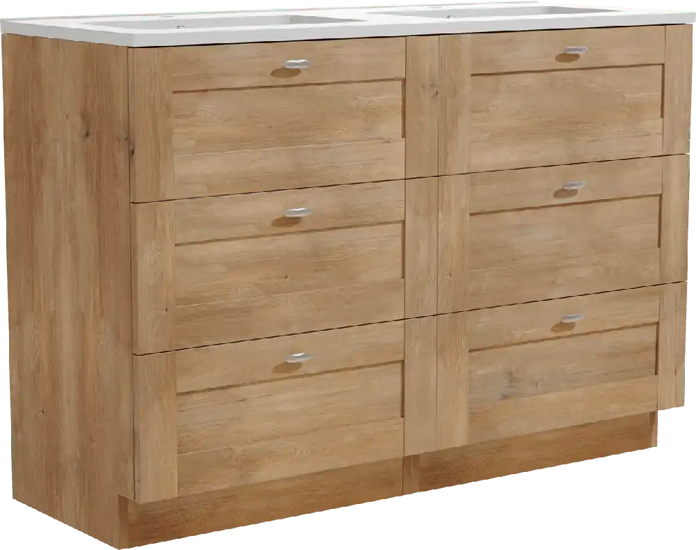 Linie Classo meuble salle de bains à poser 120 x 46 cm chêne naturel avec Vano double vasque en marbre composite blanc mat