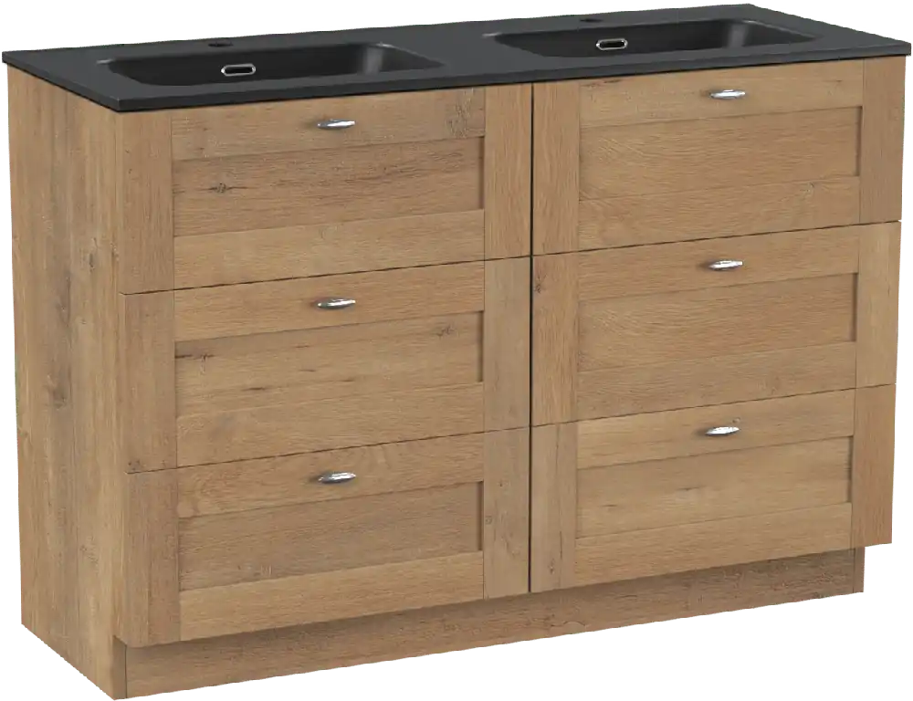 Linie Classo meuble salle de bains à poser 120 x 46 cm chêne naturel avec Baro double vasque en porcelaine noir mat