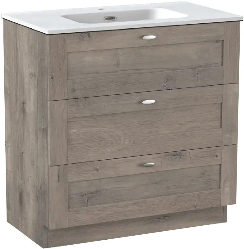 Linie Classo meuble salle de bains à poser 80 x 46 cm chêne gris avec Baro plan simple en porcelaine blanc mat