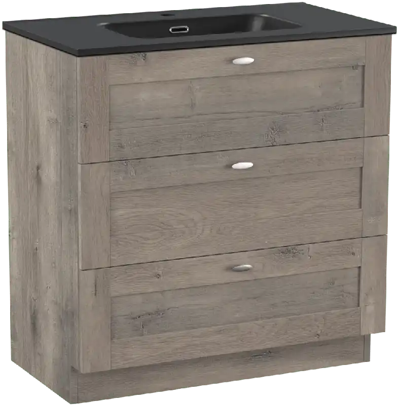 Linie Classo meuble salle de bains à poser 80 x 46 cm chêne gris avec Baro plan simple en porcelaine noir mat