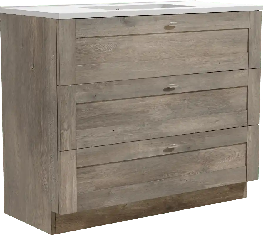 Linie Classo meuble salle de bains à poser 100 x 46 cm chêne gris avec Vano plan simple en marbre composite blanc brillant
