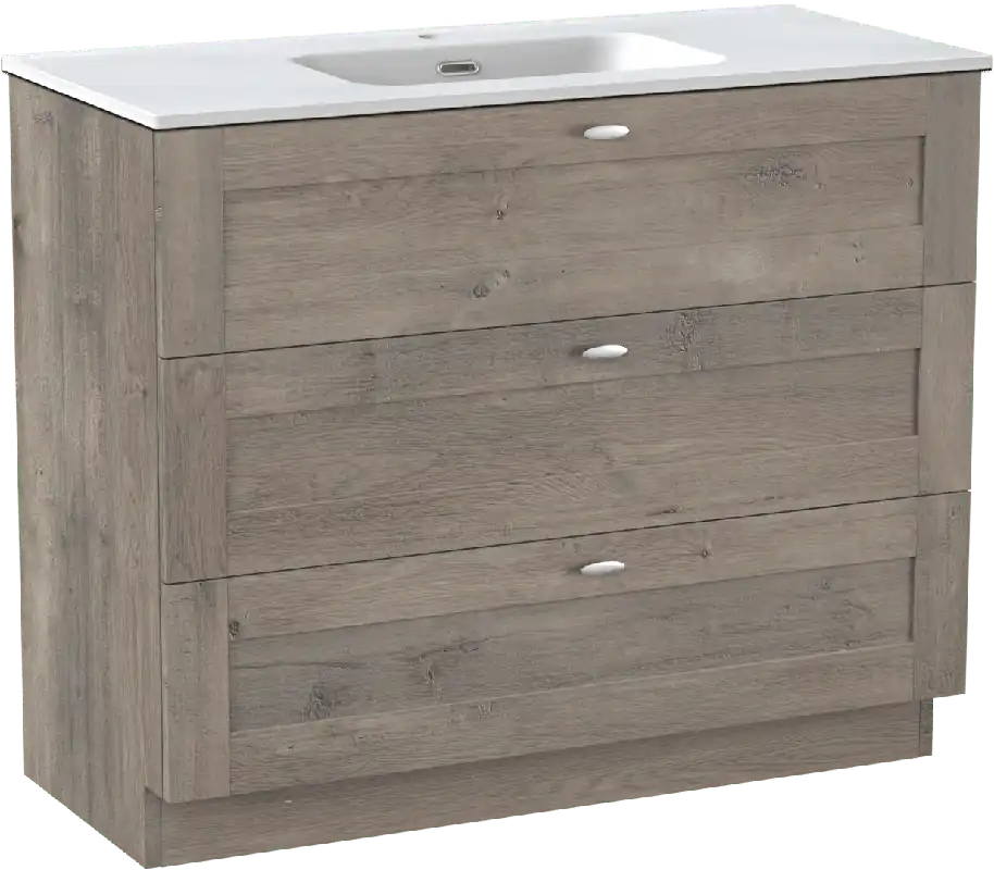 Linie Classo meuble salle de bains à poser 100 x 46 cm chêne gris avec Baro plan simple en porcelaine blanc mat