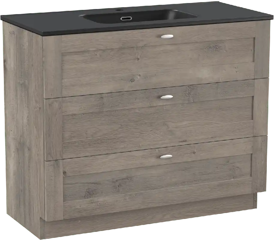 Linie Classo meuble salle de bains à poser 100 x 46 cm chêne gris avec Baro plan simple en porcelaine noir mat