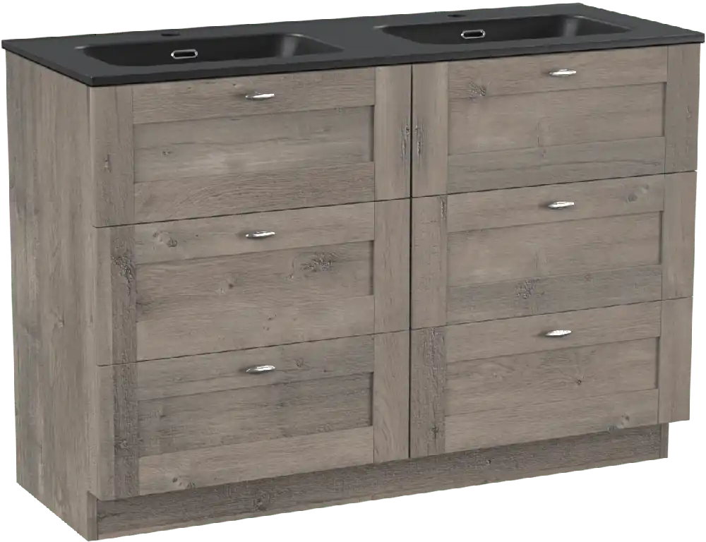 Linie Classo meuble salle de bains à poser 120 x 46 cm chêne gris avec Baro double vasque en porcelaine noir mat