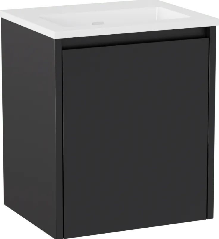 Storke Seda meuble salle de bains suspendu 45 x 35 cm noir mat avec Diva plan simple en marbre composite blanc brillant