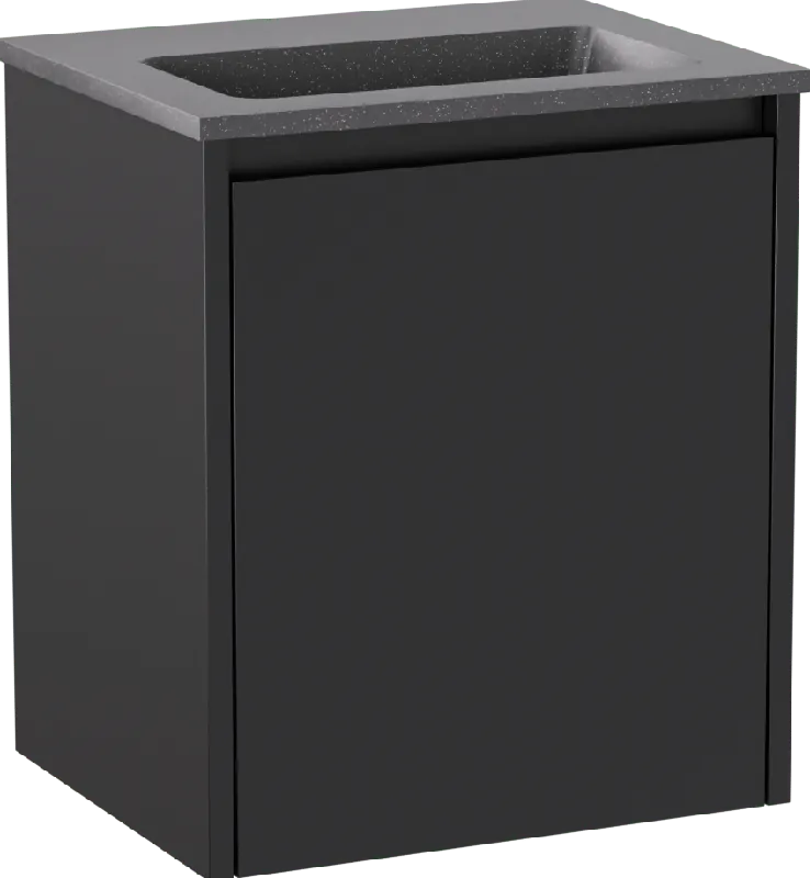 Storke Seda meuble salle de bains suspendu 45 x 35 cm noir mat avec Scuro plan simple en Quartz noir mat