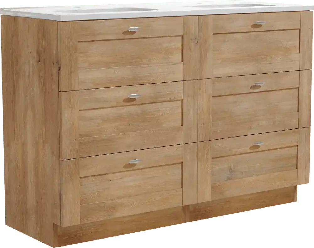 Linie Classo meuble salle de bains à poser 120 x 46 cm chêne naturel avec Baro double vasque en porcelaine blanc brillant