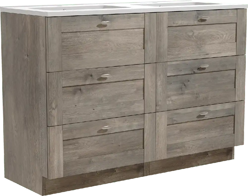 Linie Classo meuble salle de bains à poser 120 x 46 cm chêne gris avec Vano double vasque en marbre composite blanc mat