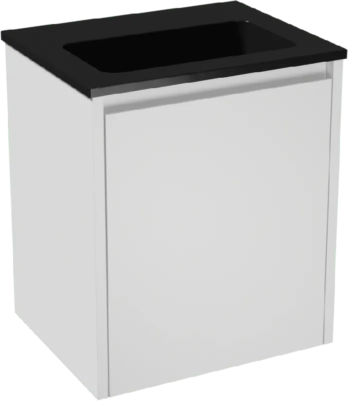 Storke Seda meuble salle de bains suspendu 45 x 35 cm blanc mat avec Scuro plan simple en quartz noir mat