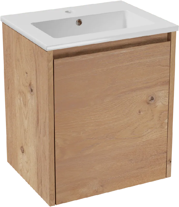 Storke Seda meuble salle de bains suspendu 45 x 35 cm chêne brut avec Diva plan simple en marbre composite blanc brillant