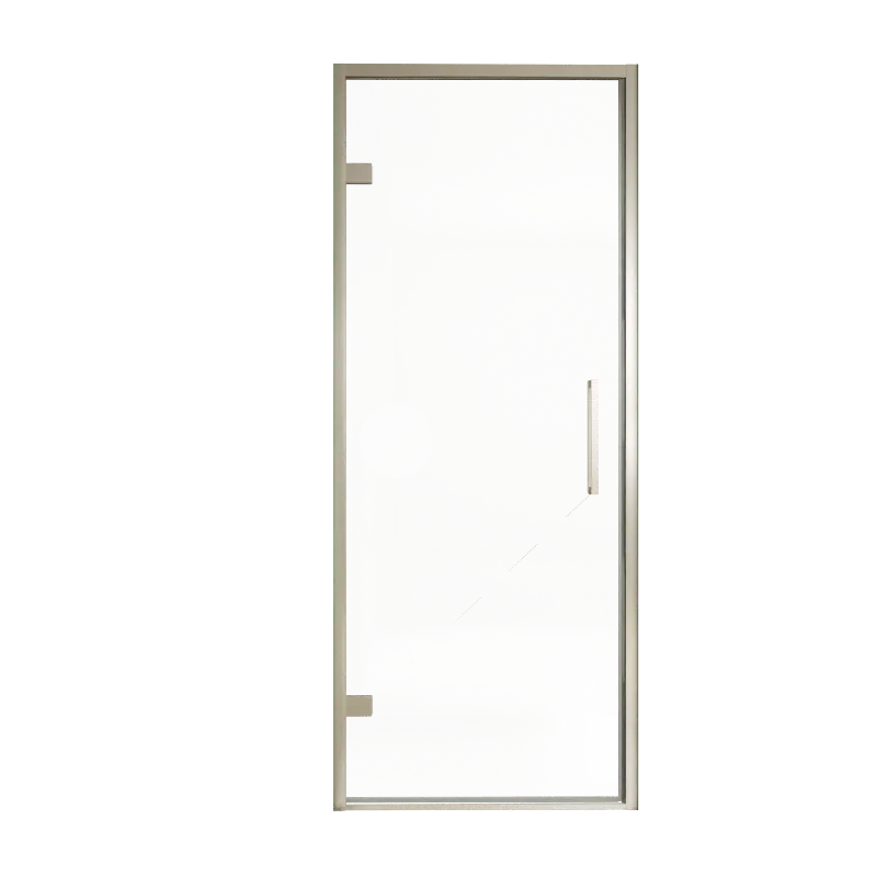 Balmani Senses Design porte pivotante à gauche 90 cm x 210 cm verre transparent, Profil Brushed CoolMetal