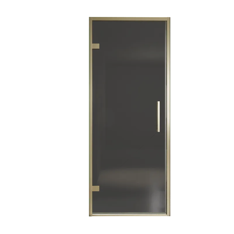 Balmani Senses Design porte pivotante à gauche 90 cm x 210 cm verre fumé, Profil Brushed Champagne Gold