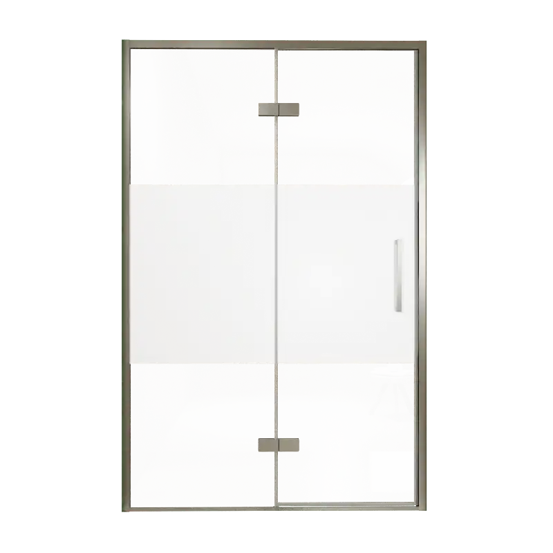 Balmani Senses Design porte pivotante à gauche 140 cm x 210 cm verre transparent avec bande matte, Profil Brushed GunMetal