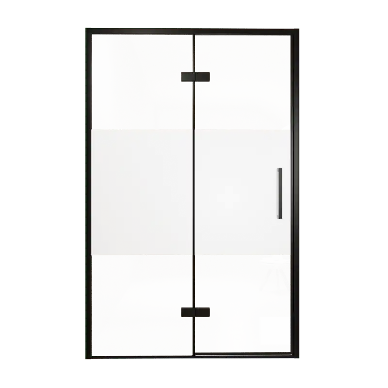 Balmani Senses Design porte pivotante à gauche 140 cm x 210 cm verre transparent avec bande matte, Profil noir