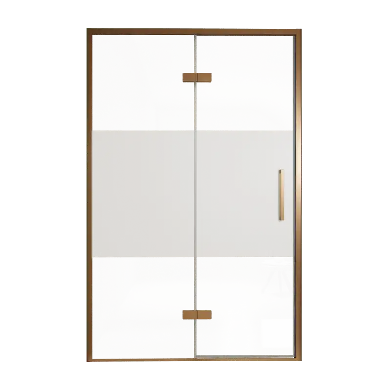Balmani Senses Design porte pivotante à gauche 140 cm x 210 cm verre transparent avec bande matte, Profil Brushed Rosegold