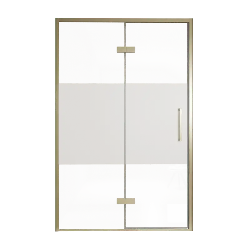 Balmani Senses Design porte pivotante à gauche 140 cm x 210 cm verre transparent avec bande matte, Profil Brushed Champagne Gold
