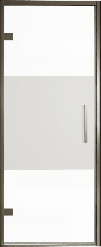 Balmani Senses Design porte pivotante à gauche 90 cm x 210 cm verre transparent avec bande matte, Profil Brushed GunMetal, coating inclus