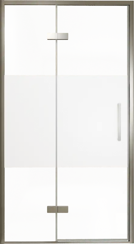 Balmani Senses Design porte pivotante à gauche 120 cm x 210 cm verre transparent avec bande matte, Profil Brushed GunMetal, coating inclus