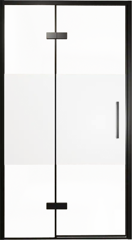 Balmani Senses Design porte pivotante à gauche 120 cm x 210 cm verre transparent avec bande matte, Profil noir, coating inclus