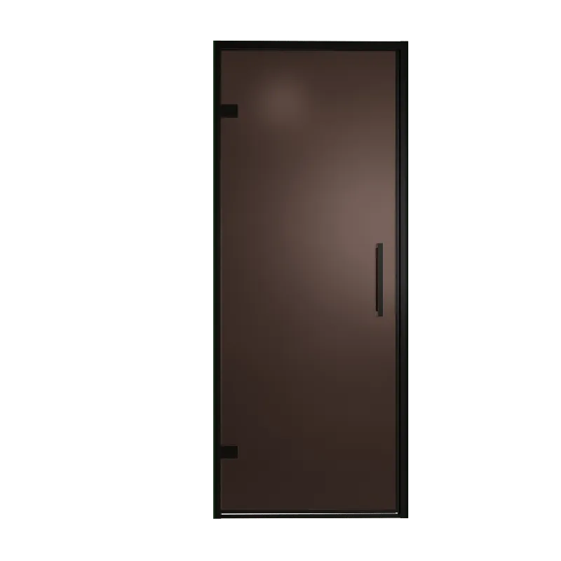 Balmani Senses Design porte pivotante à gauche 90 cm x 210 cm verre Bronze, Profil noir, coating inclus