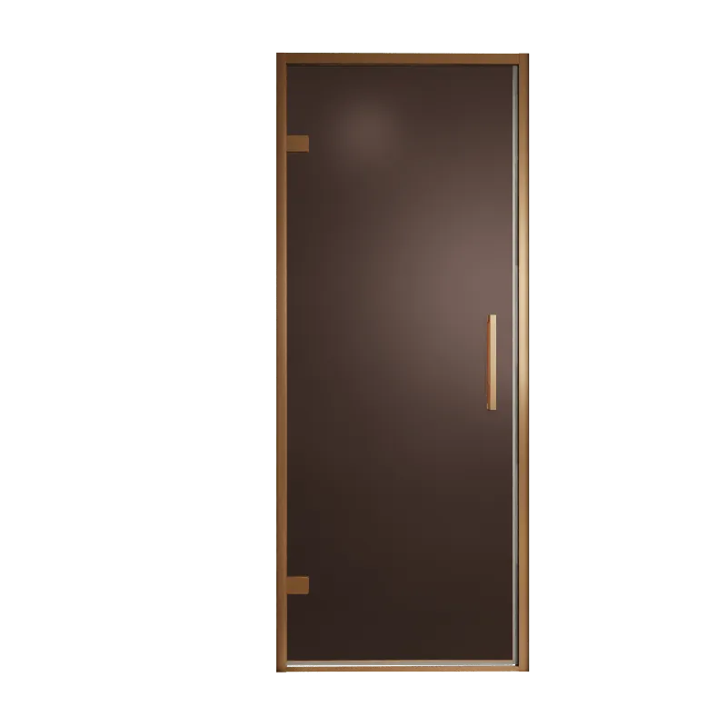 Balmani Senses Design porte pivotante à gauche 90 cm x 210 cm verre Bronze, Profil Brushed Rosegold, coating inclus