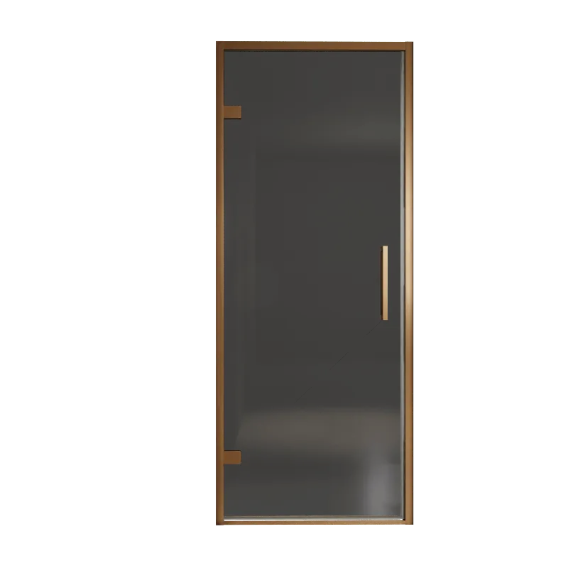Balmani Senses Design porte pivotante à gauche 90 cm x 210 cm verre fumé, Profil Brushed Rosegold, coating inclus