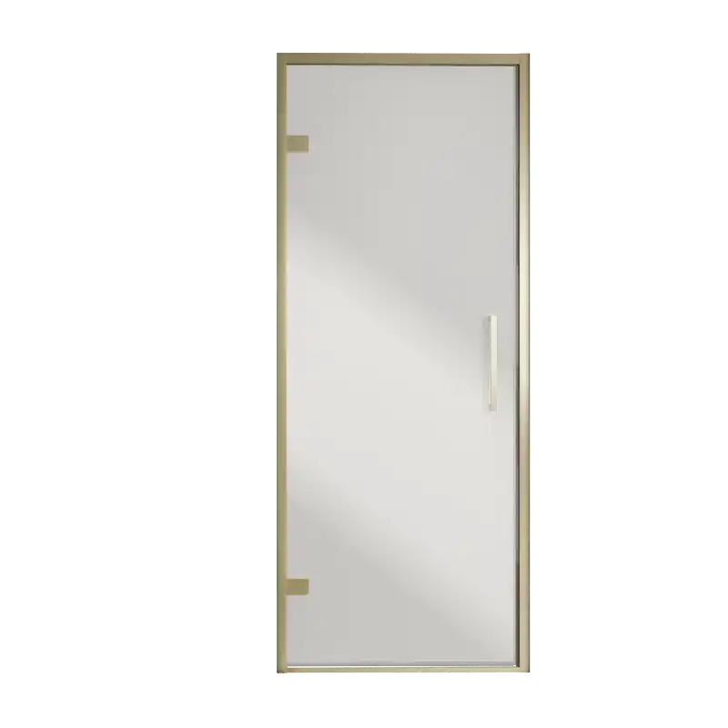 Balmani Senses Design porte pivotante à gauche 90 cm x 210 cm verre Miroir Reflex, Profil Brushed Champagne Gold, coating inclus