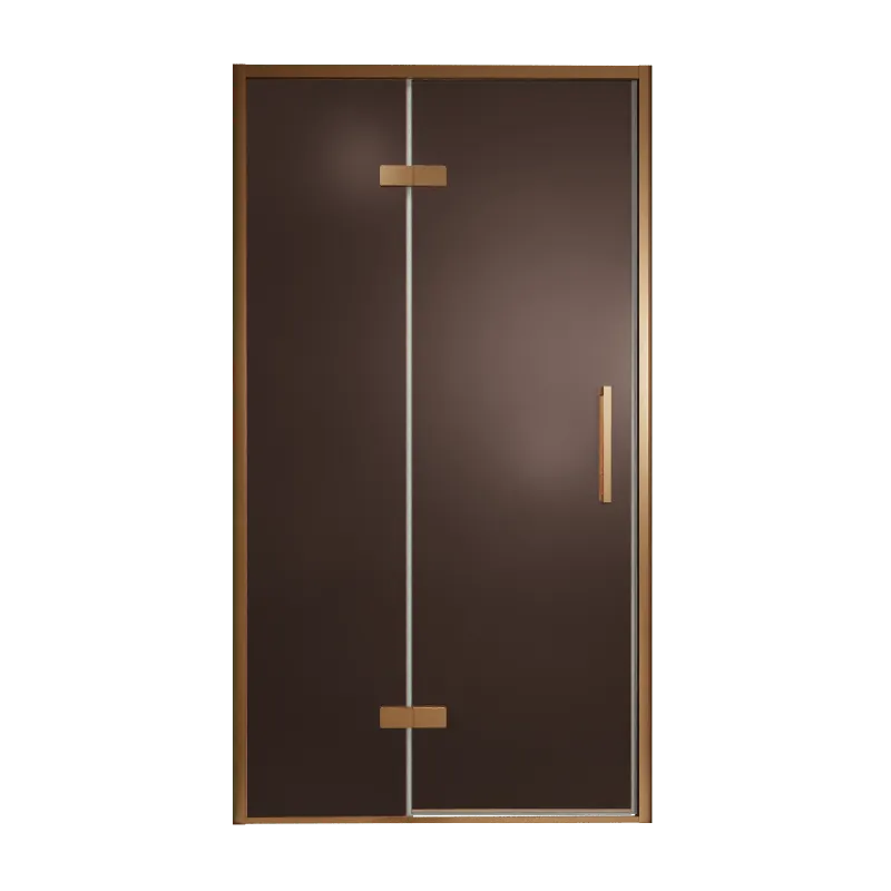 Balmani Senses Design porte pivotante à gauche 120 cm x 210 cm verre Bronze, Profil Brushed Rosegold, coating inclus